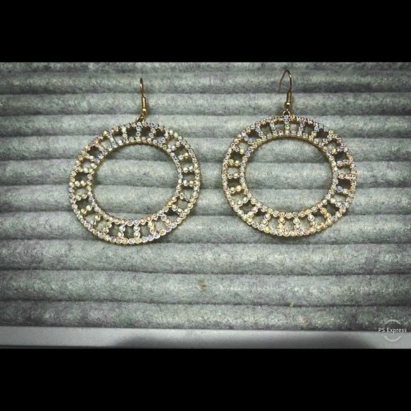 NEW, Anthropologie, Shiny, Geometric Design Dangle, Hoop Earrings - Picture 11 of 12